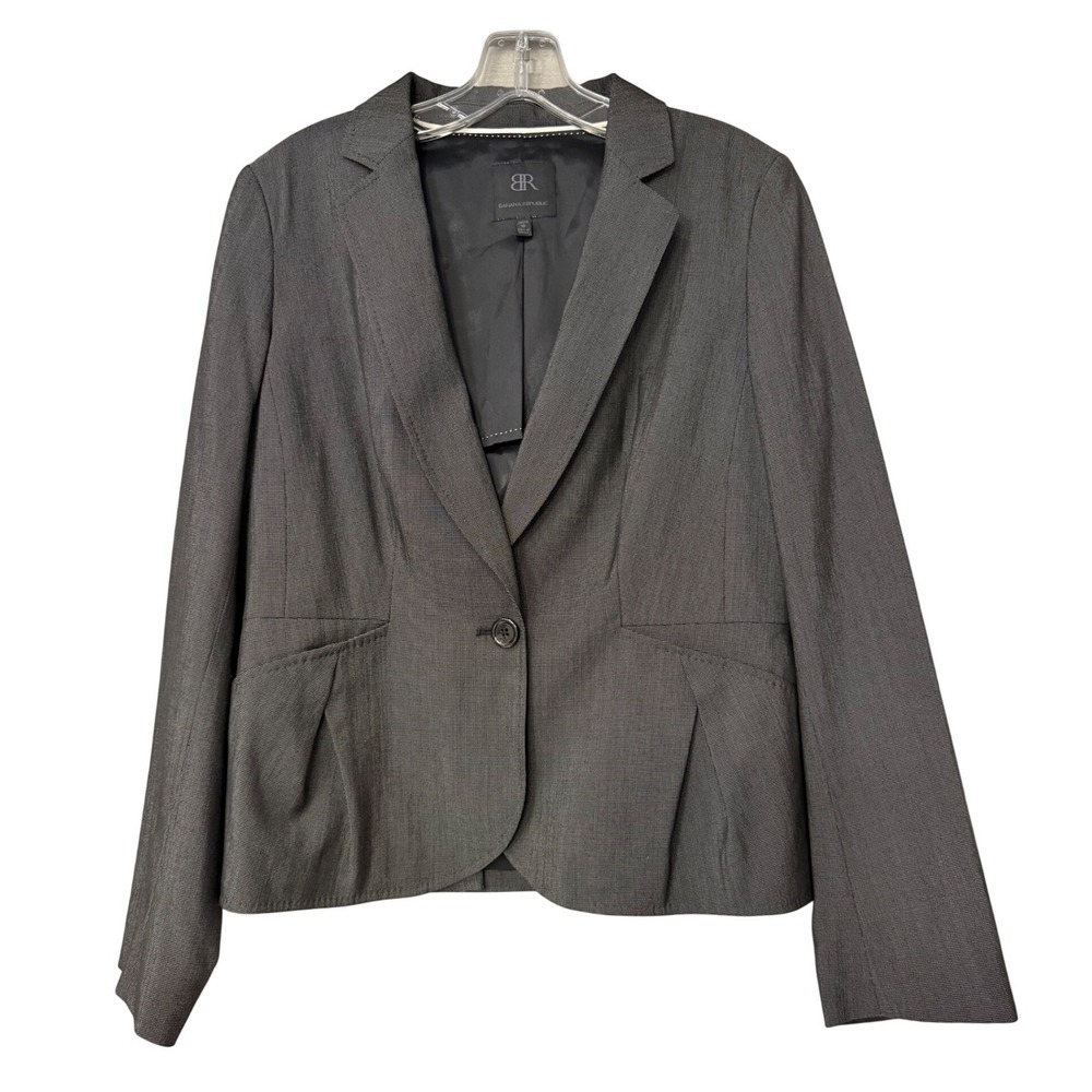 Banana Republic Womens Charcoal Gray Wool Blend Single‎ Button Blazer Sz 10